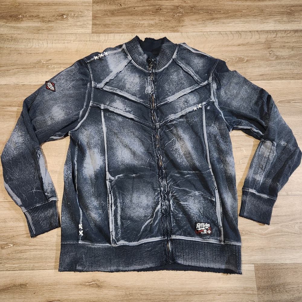 Affliction American Customs Black Faded Full-Zip Sweatshirt Jacket Mens 2XL XXL